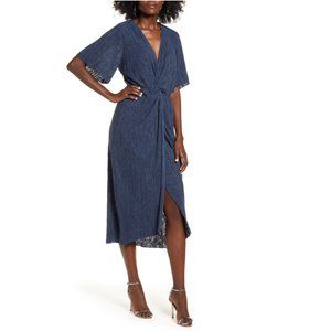 NWT All in Favour Blue Wrap Midi Dress